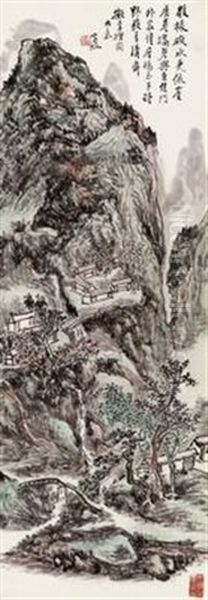 Waterside Cottages Oil Painting by Huang Binhong