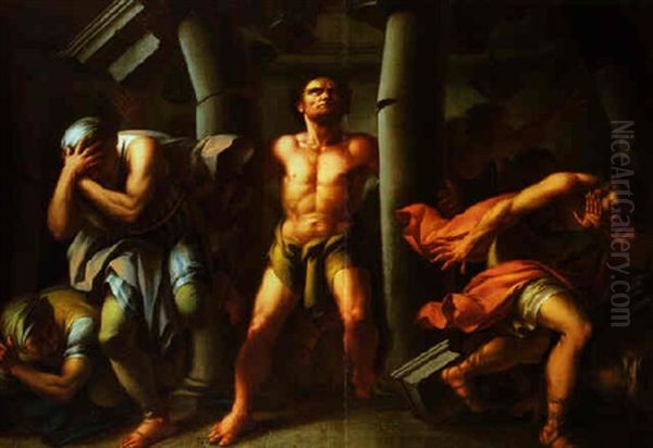 Samsons Rache Oil Painting by Johann Joseph Anton Huber