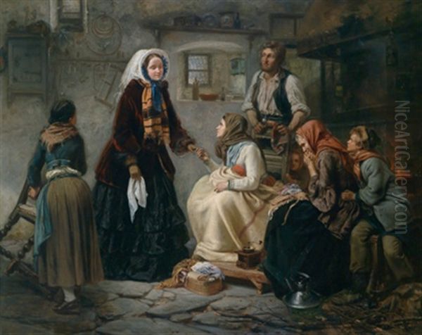 Besuch Der Herrschaftlichen Dame Oil Painting by Carl Wilhelm Huebner