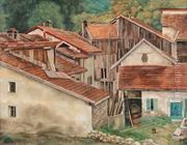 Blick Auf Die Dacher Eines Dorfes Im Jura Oil Painting by Aime Barraud