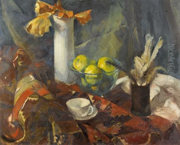 Stillleben Mit Obstschale Und Tasse Oil Painting by Ulrich Huebner