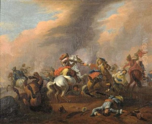 Choc De Cavalerie Oil Painting by or Huchtenburgh, Jan van Huchtenberg