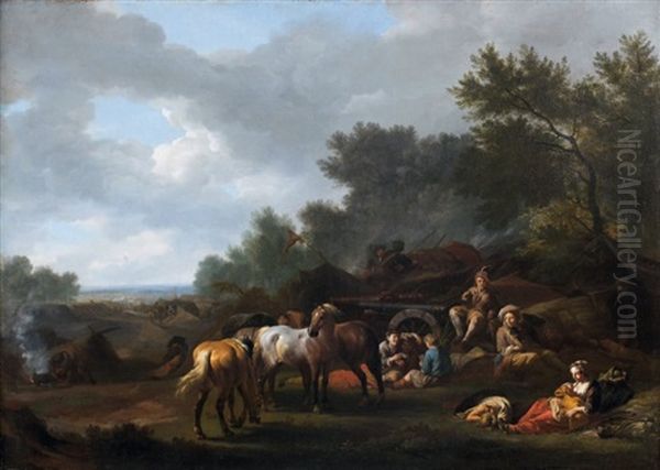 Campement Militaire Oil Painting by Jan van Huchtenburg