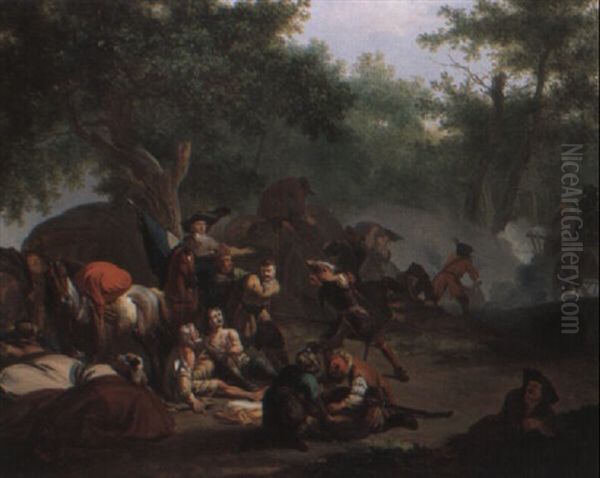 Brigands Attacking Travellers Oil Painting by Jan van Huchtenburg