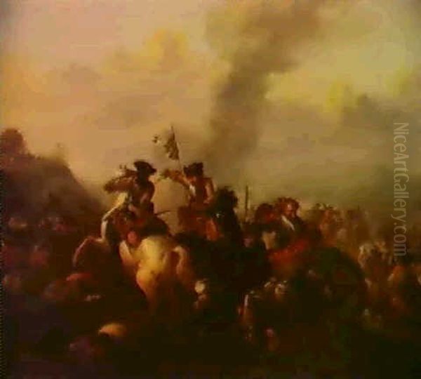 A Cavalry Engagement Oil Painting by or Huchtenburgh, Jan van Huchtenberg
