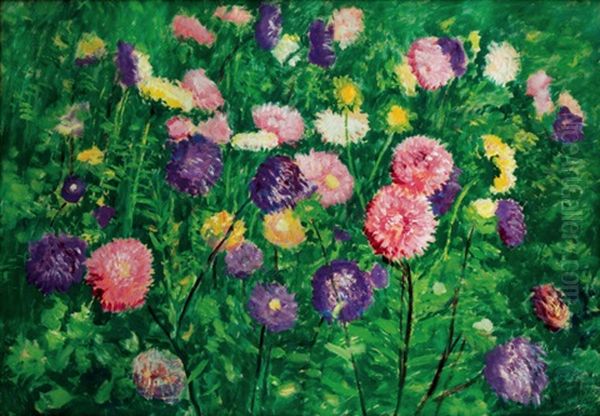 Zahon Kvetoucich Aster Oil Painting by Antonin Hudecek