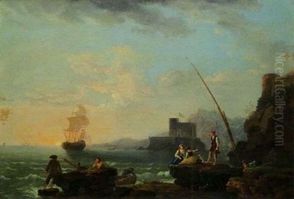 Pecheurs Sur La Cote Oil Painting by Jean Francois Hue
