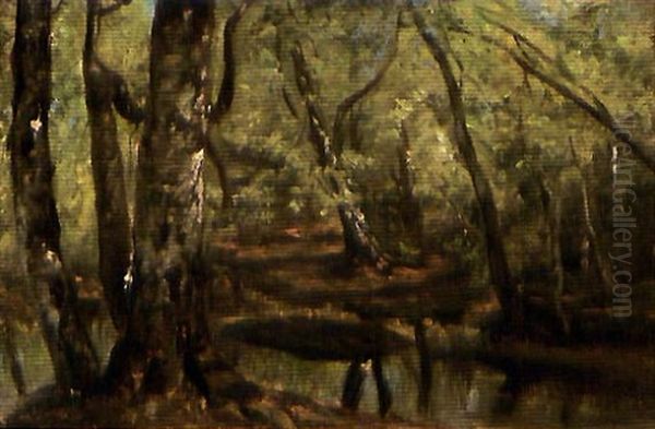 Ruisseau En Sous-bois Oil Painting by Paul Huet