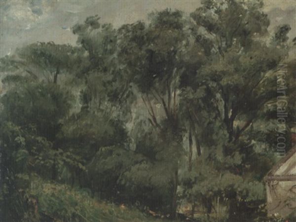 La Cabane De L'ile Seguin Oil Painting by Paul Huet