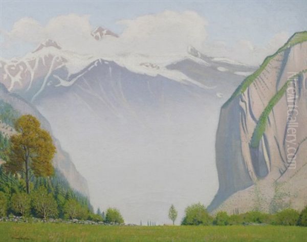 View Of Snow-capped Mountains Oil Painting by Robert Morson Hughes