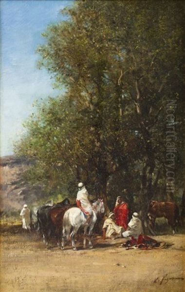 Halte Sous L'ombrage Oil Painting by Victor Pierre Huguet