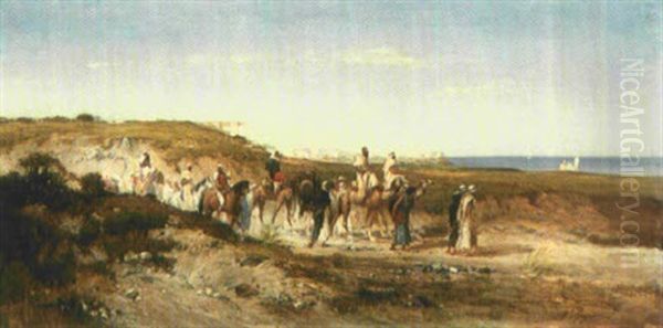 A Caravan Oil Painting by Victor Pierre Huguet