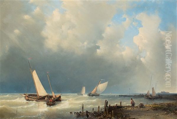 The Sorting Of The Fishing Nets On The Quay Oil Painting by Abraham Hulk the Elder