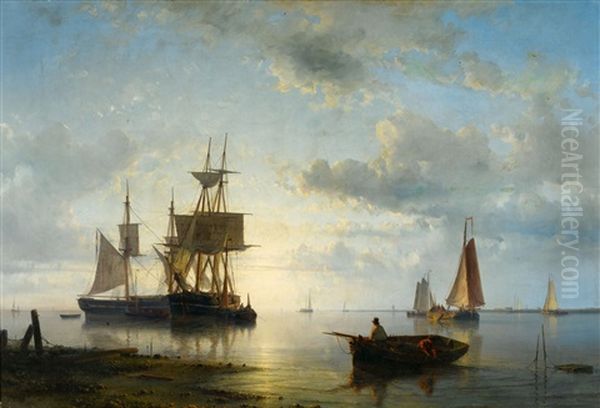 Sailing Ships At Dusk Oil Painting by Abraham Hulk the Elder