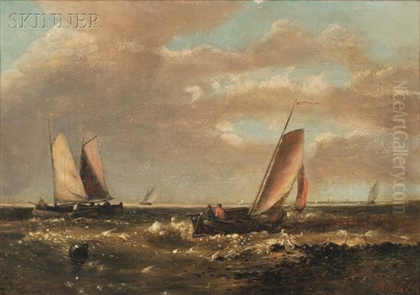 Sailboats At Low Tide Oil Painting by Abraham Hulk the Elder