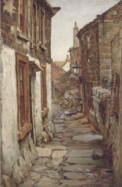 A Cobbled Street Oil Painting by Barrett