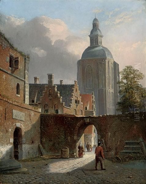 Figures In A Dutch Courtyard Oil Painting by Johannes Frederik Hulk the Elder