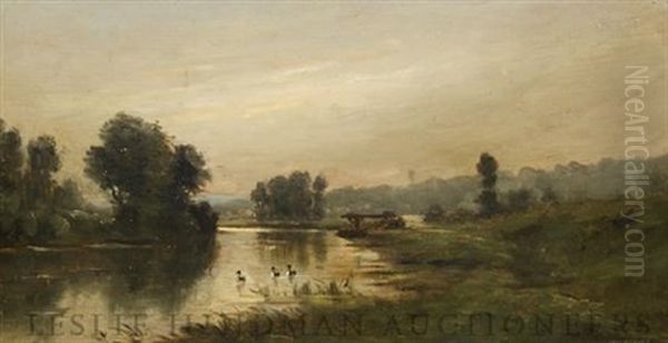 River With Ducks Oil Painting by William Hull