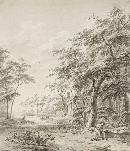 Paysage Au Moulin A Eau Et Grand Arbre Oil Painting by Prosper Francois Barrigues De Fontainieu