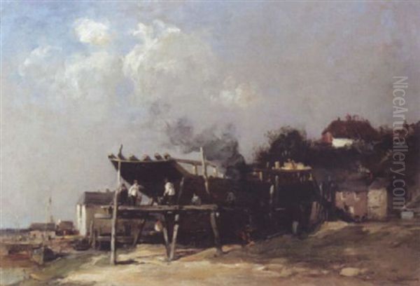 Shipbuilding Oil Painting by Edmund Aubrey Hunt
