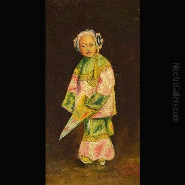 Young Chinese Girl With Umbrella Oil Painting by Esther Anna Hunt