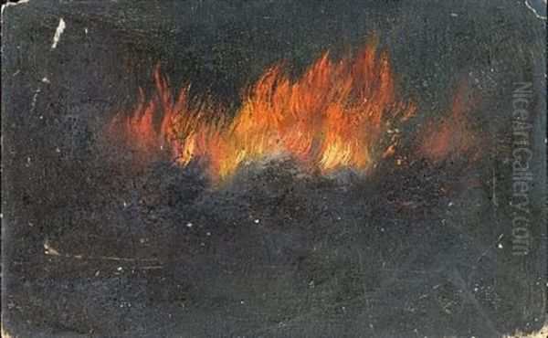 Zepplin (sic) In Flames (+ 2 Others; 3 Works) Oil Painting by Walter Hunt