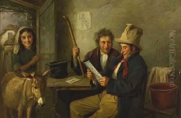 Donkey And Dealer Oil Painting by Charles Hunt