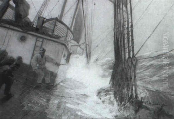 Deck Eines Segelschiffs Bei Sturm Oil Painting by Richard Hunten