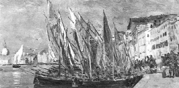 Fishing Boats, Venice Oil Painting by George Sherwood Hunter
