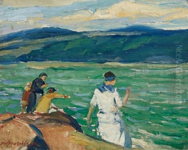 Fishing At Baie St. Paul Oil Painting by Frederick William Hutchison