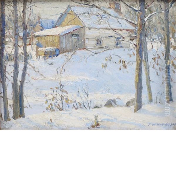 Barn In Winter Oil Painting by Frederick William Hutchison