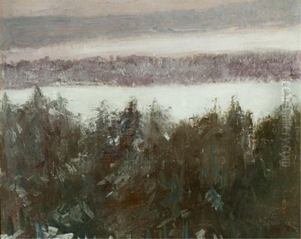 Snow Laden Evergreens Oil Painting by Frederick William Hutchison
