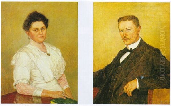 Portrait Of A Lady And A Gentleman Oil Painting by Modest Huys