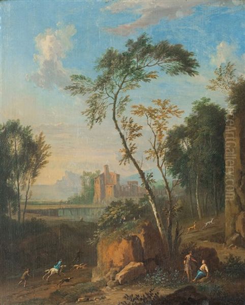 Italienische Landschaft Mit Jagern Oil Painting by Jan Van Huysum
