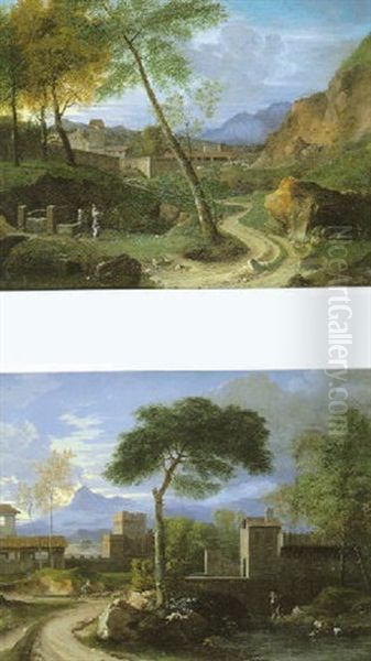 Bergere A La Fontaine Dans Un Paysage Classique Oil Painting by Jan Van Huysum
