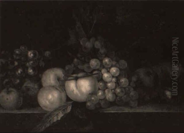 Nature Morte Aux Raisins Et Peches Sur Un Entablement Oil Painting by Jan Van Huysum