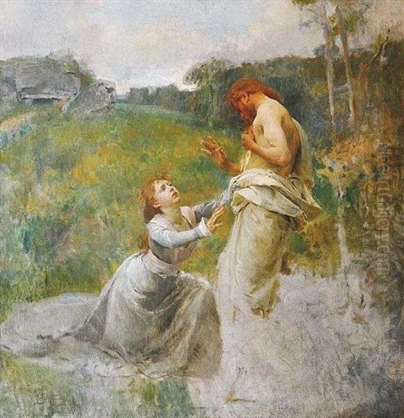 Christ And Magdalena Oil Painting by Vojtech Adalbert Hynais