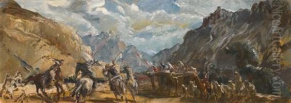 Polo Game At Misgar Oil Painting by Alexander Evgenevich Iacovleff