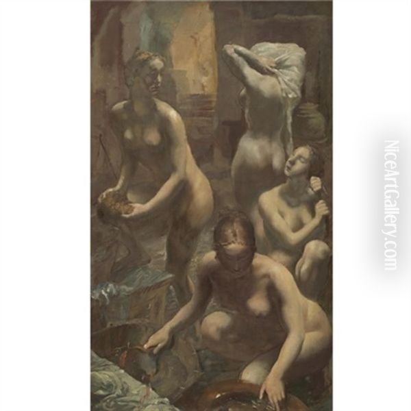 Nudes Bathing Oil Painting by Alexander Evgenevich Iacovleff