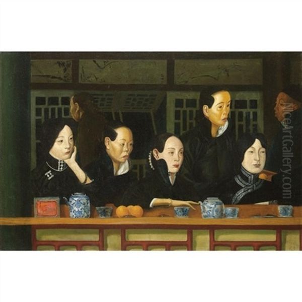 Three Women In A Box At The Theatre Oil Painting by Alexander Evgenevich Iacovleff