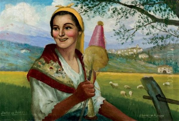 Hilandera Vasca Oil Painting by Julian Ibanez de Aldecoa