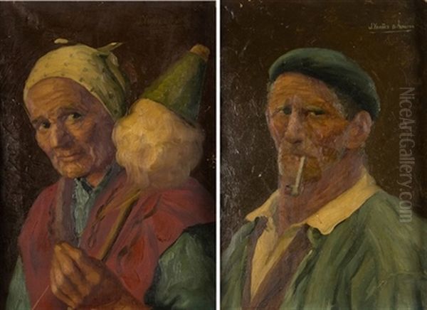 Pareja De Campesinos Oil Painting by Julian Ibanez de Aldecoa
