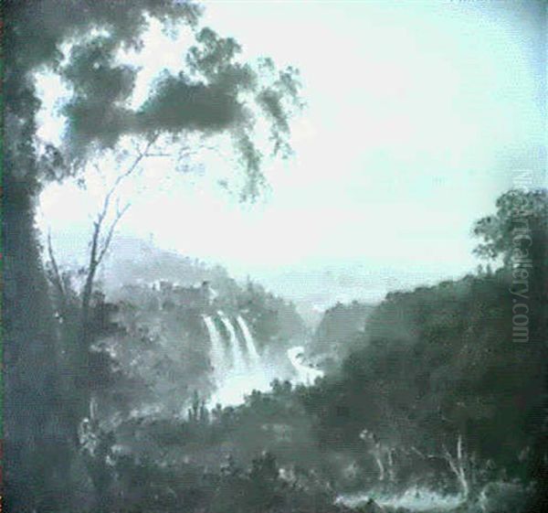 The Villa Of Mycaenas And The Falls At Tivoli Oil Painting by Julius Caesar Ibbetson