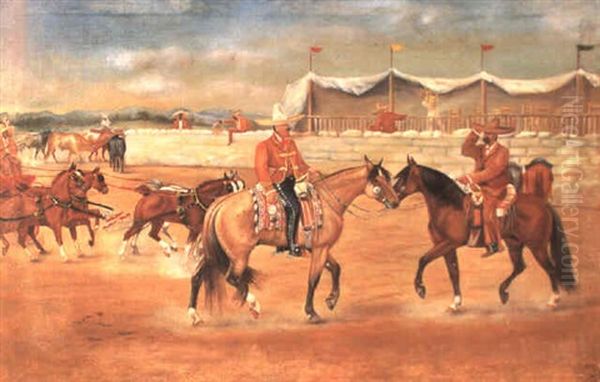 Llegada Del Patron Y Sus Invitados A Un Jaripeo Oil Painting by Ernesto Icaza