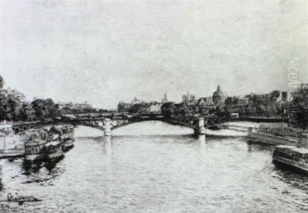 Vue De Paris, Le Pont Des Arts Oil Painting by Charles Andre Igounet de Villers