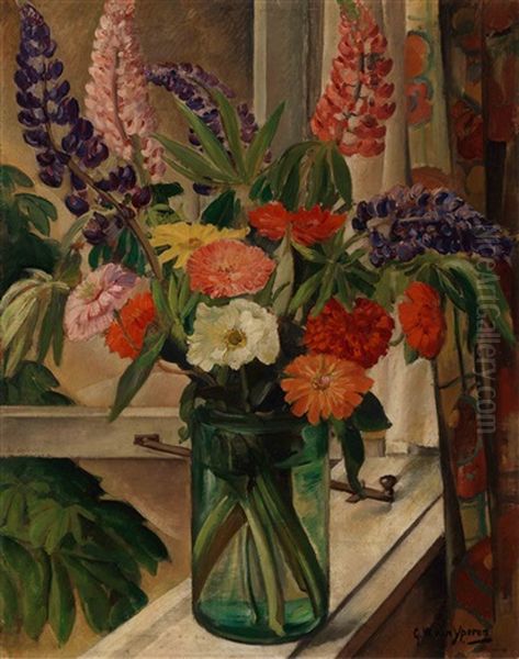 Still Life With Bouquet In A Window Oil Painting by Gerrit Willem van Ijperen
