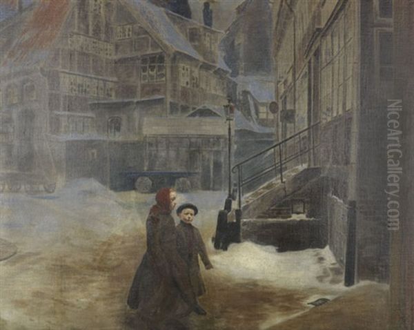 Jacobi Kirchhof In Hamburg Oil Painting by Arthur Illies