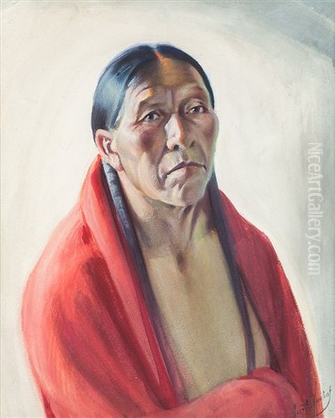 War Bonnet Oil Painting by Joseph A. Imhof