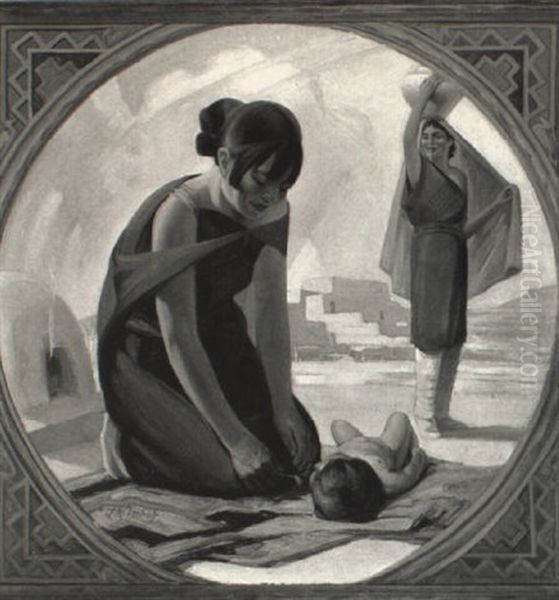 Mother And Child Oil Painting by Joseph A. Imhof