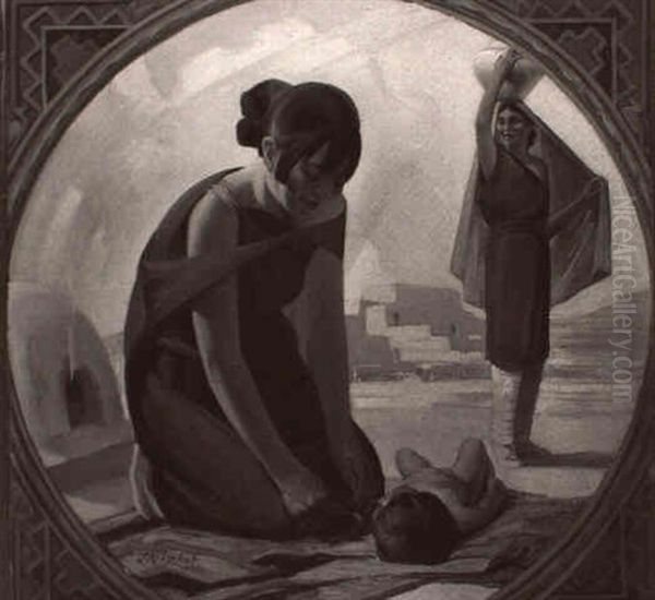 Sunning The Child Oil Painting by Joseph A. Imhof